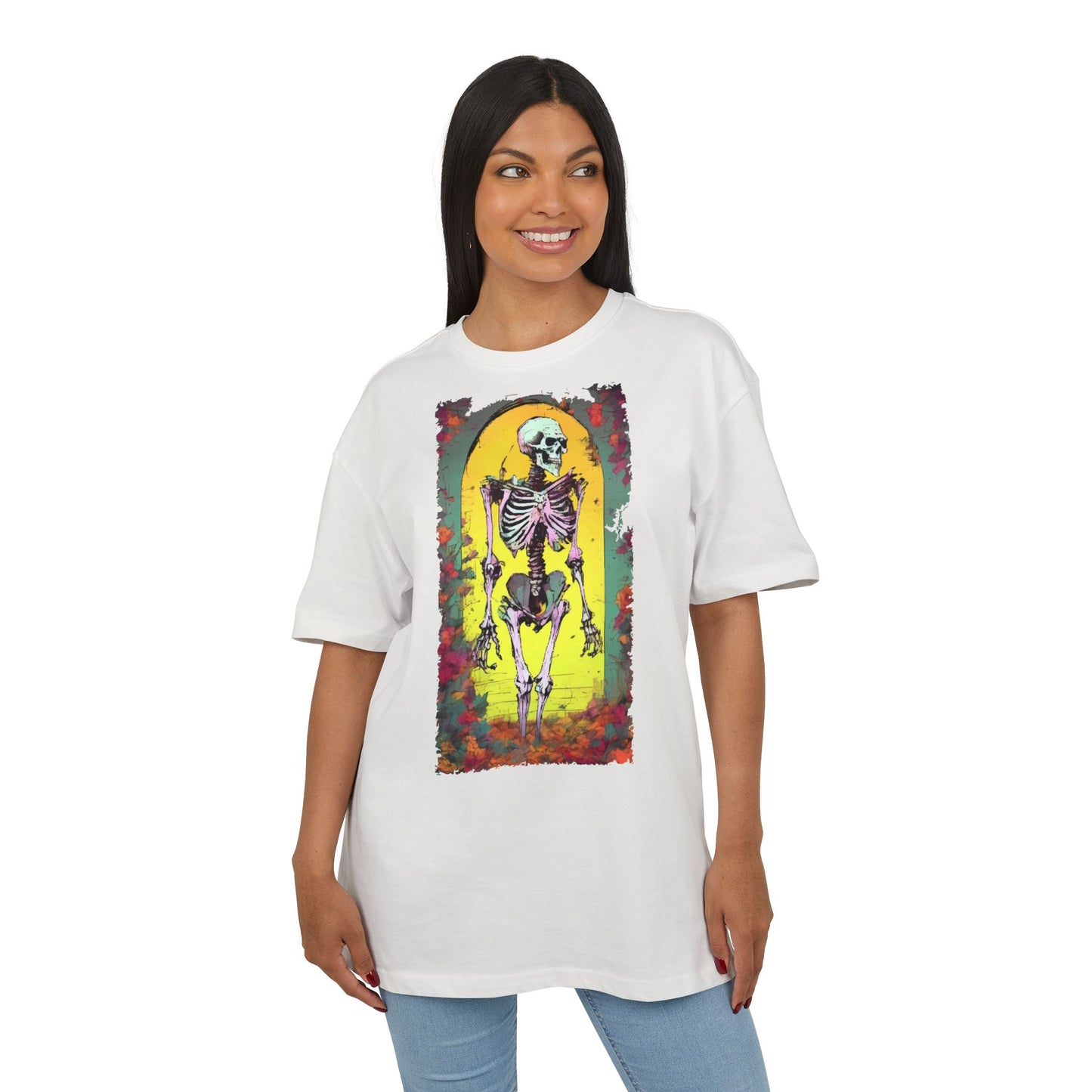 Skeleton Graphic Oversize Tee - Unisex Halloween Shirt, Comfortable Casual Wear, Spooky Vibes, Perfect for Parties and Everyday