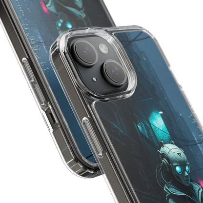Futuristic Clear Phone Case with Neon City Design