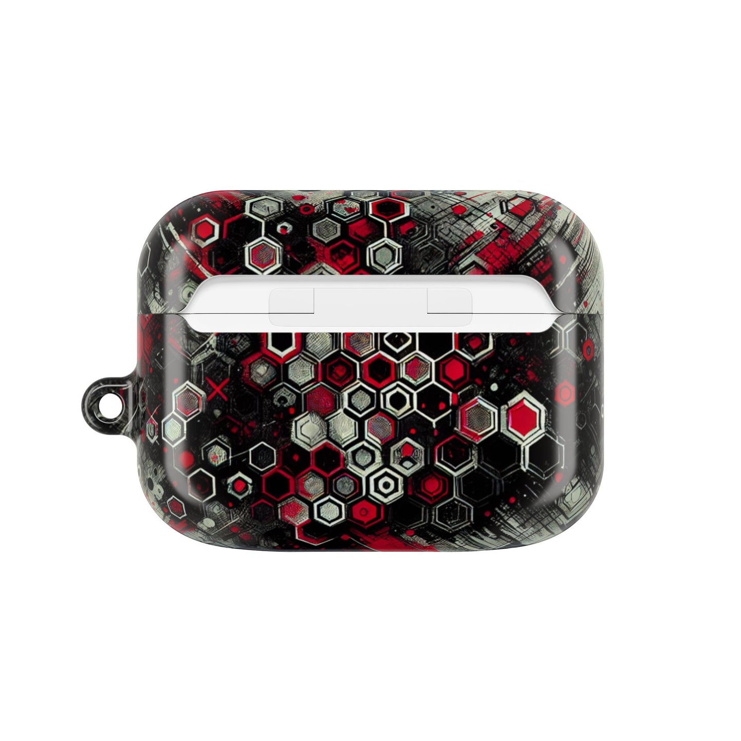 Hexagonal Red & Black AirPod Case | Trendy Tech Accessory, Unique Gifts for Music Lovers, Stylish Earbud Protection