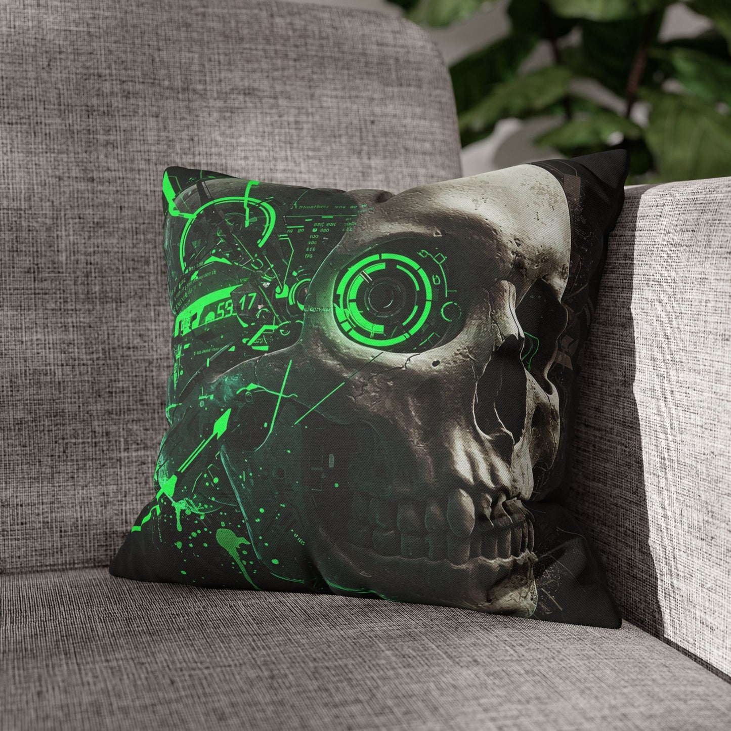 Futuristic Skull Pillowcase - Edgy Home Decor, Gothic Accessories, Cyberpunk Living Room, Halloween Decorations, Unique Gift Idea