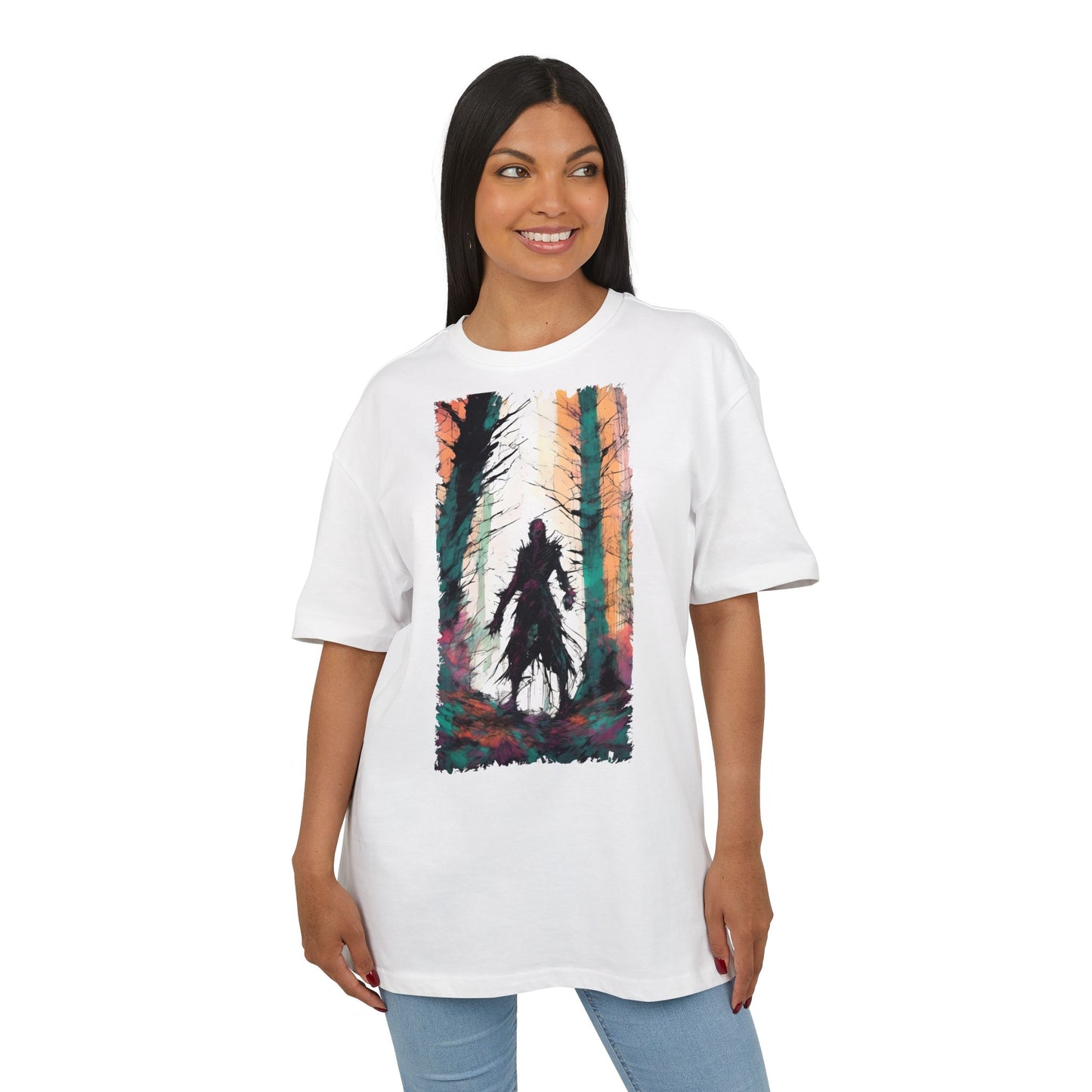 Artistic Oversized Tee - Forest Silhouette Design, Casual Unisex Fashion, Perfect for Nature Lovers, Gift for Friends, Relaxed Everyday Wear