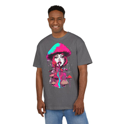 Vibrant Mushroom Art Unisex Heavy Oversize Tee, Funky T-Shirt, Artistic Casual Wear, Gift for Art Lovers, Unique Streetwear