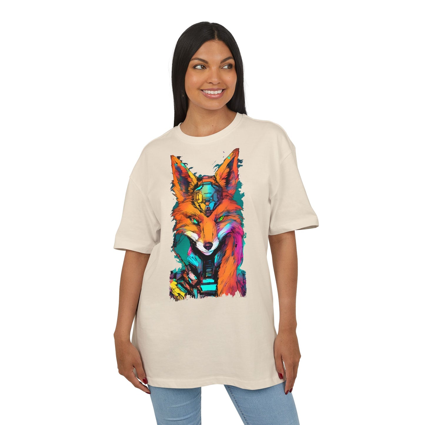 Vibrant Fox Graphic Oversized Tee, Unisex Streetwear Shirt, Unique Gift for Animal Lovers, Casual Wear, Colorful Art Tee