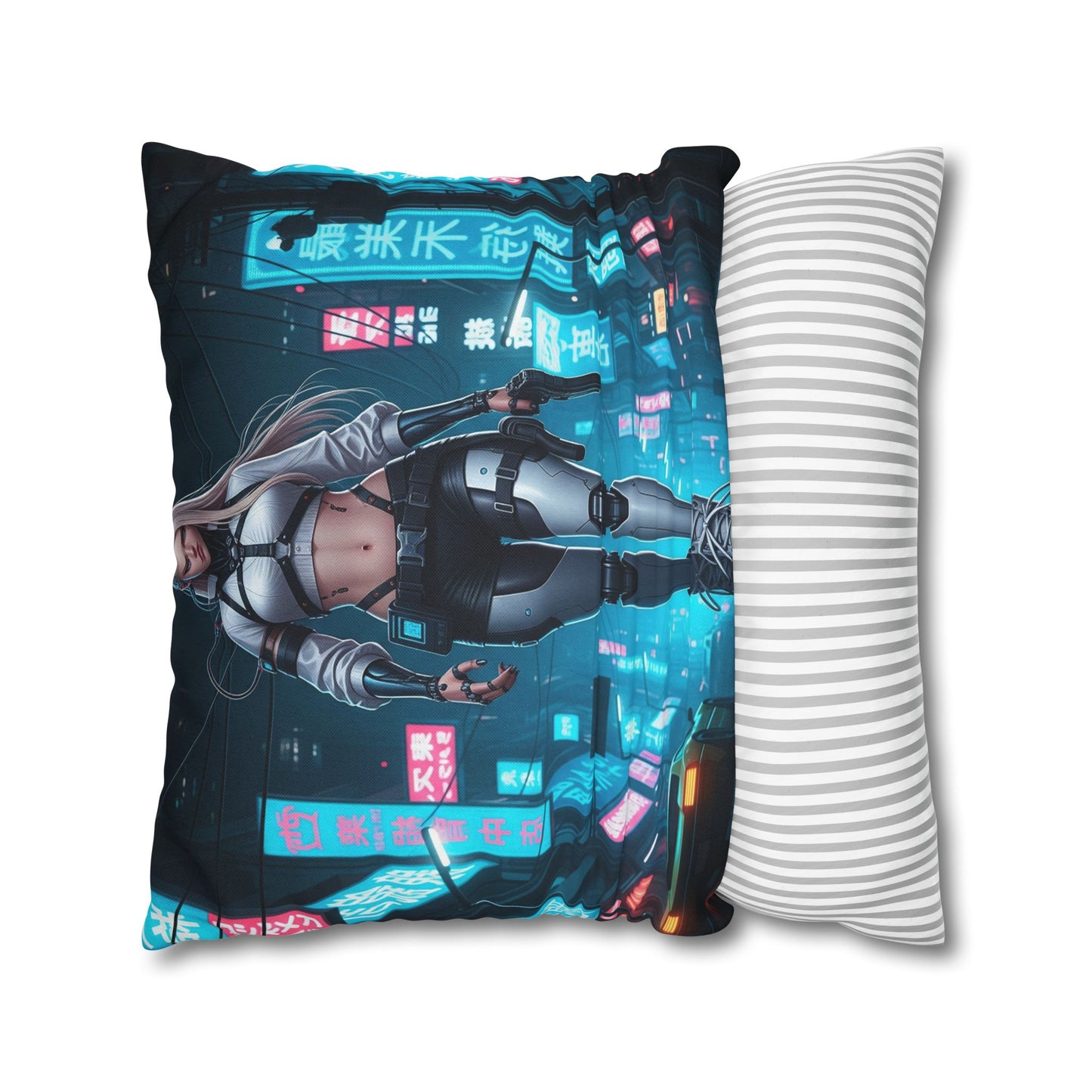 Futuristic Cyberpunk Pillowcase, Cozy Home Decor, Modern Sofa Cushion, Unique Gift for Gamers, Bedroom Accent