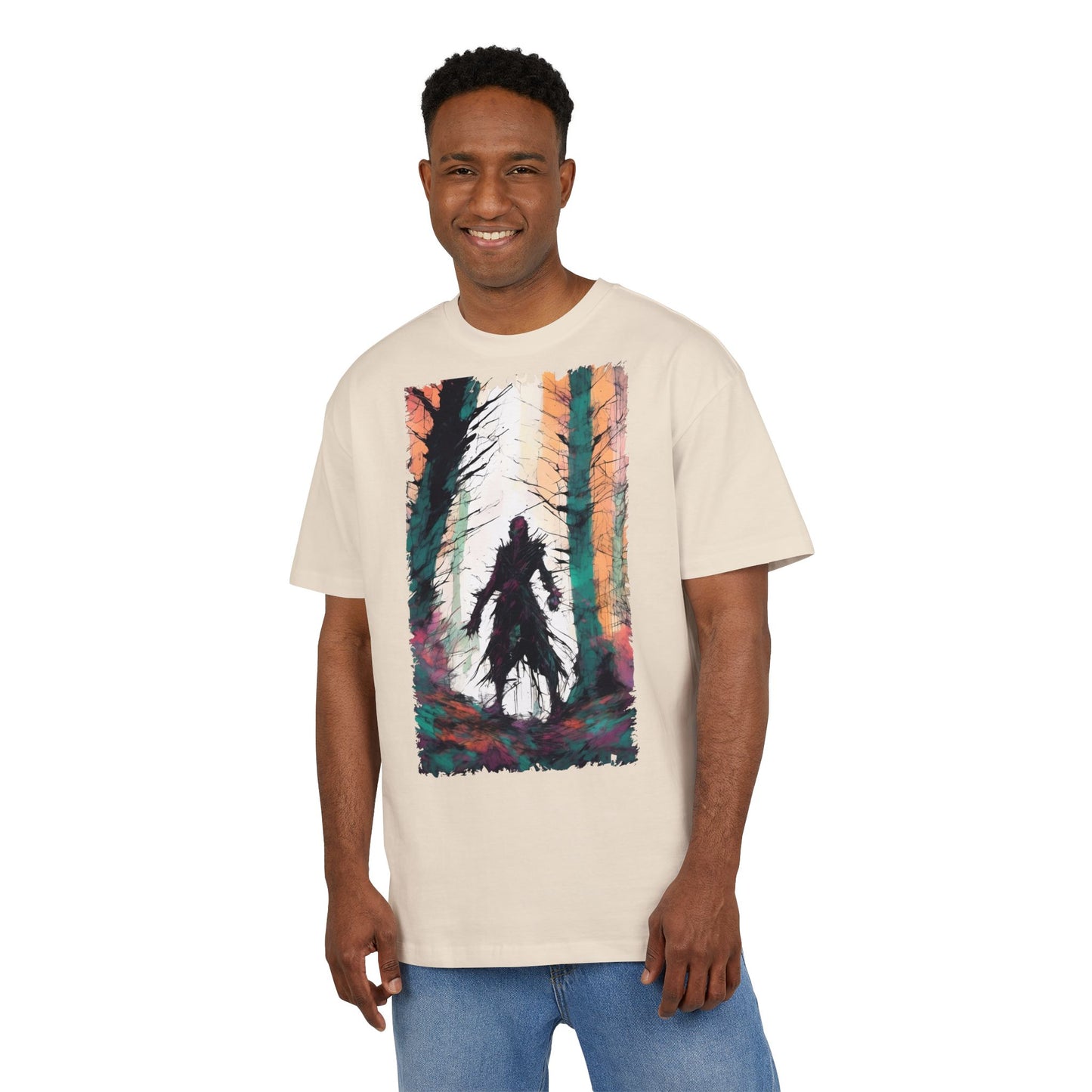 Artistic Oversized Tee - Forest Silhouette Design, Casual Unisex Fashion, Perfect for Nature Lovers, Gift for Friends, Relaxed Everyday Wear