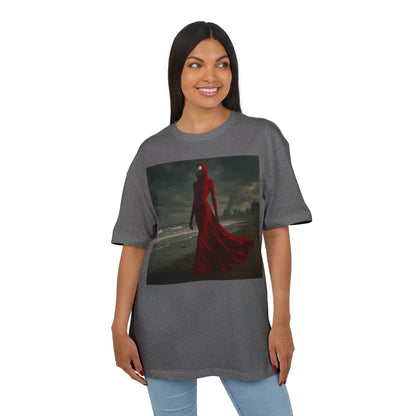Mystical Red Hooded Tee - Unisex Oversize T-Shirt, Grunge Fashion, Streetwear Style, Gift for Horror Fans, Casual Wear