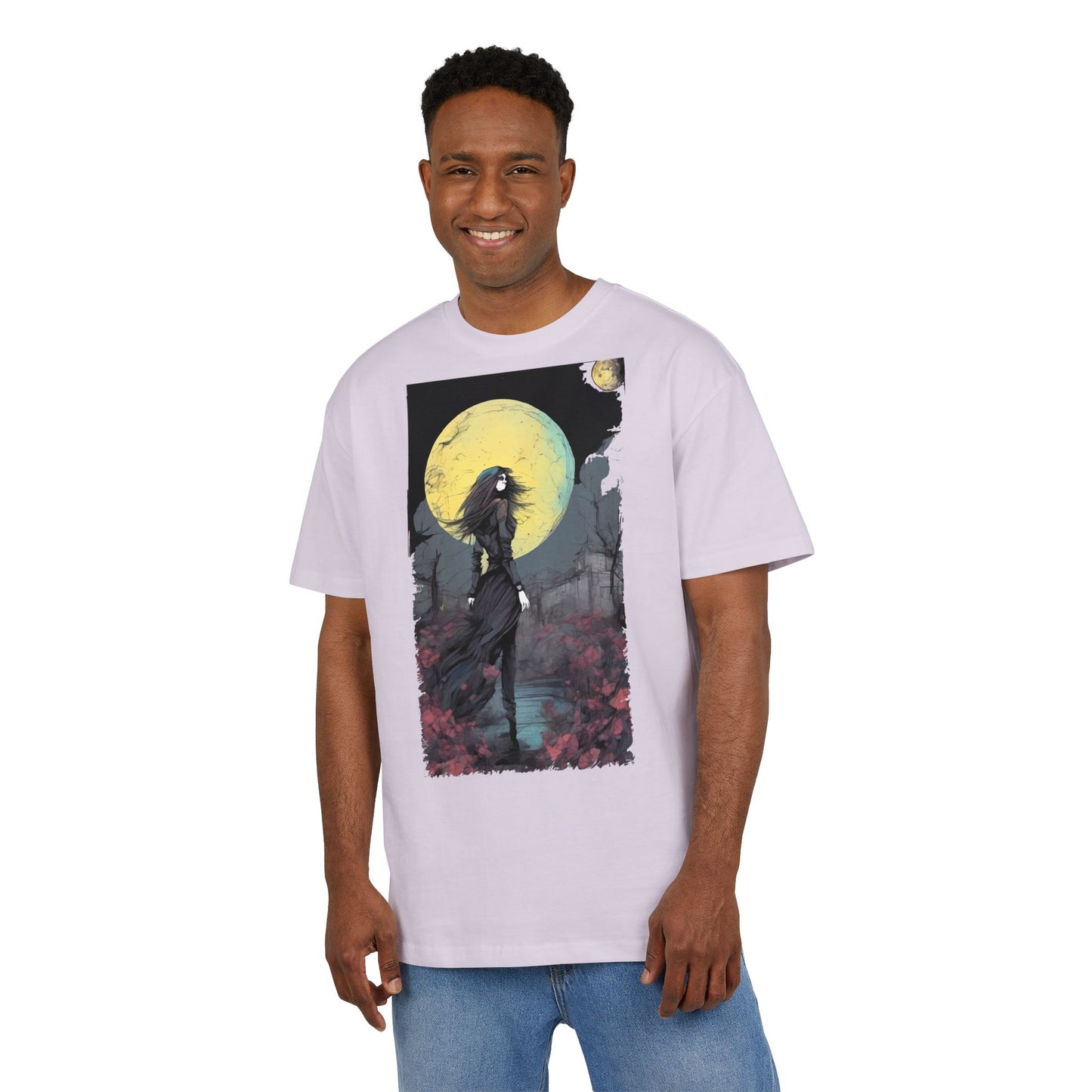 Moonlit Witch Oversize Tee, Cozy Casual Wear, Halloween Outfit, Gothic Style, Gift for Her, Everyday Fashion