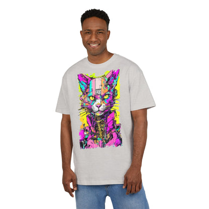 Colorful Cat Graphic Tee, Unisex Heavy Oversize T-Shirt, Funky Cat Art Shirt, Gift for Cat Lovers, Unique Casual Wear