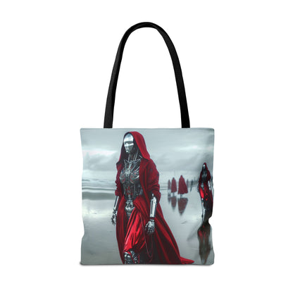 Futuristic Red Hooded Tote Bag, Eco-Friendly Shopping Tote, Stylish Reusable Bag, Perfect for Gifts, Fashion Statement