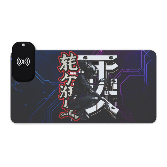 LED Gaming Mouse Pad with Wireless Charging - Cyberpunk Design for Gamers