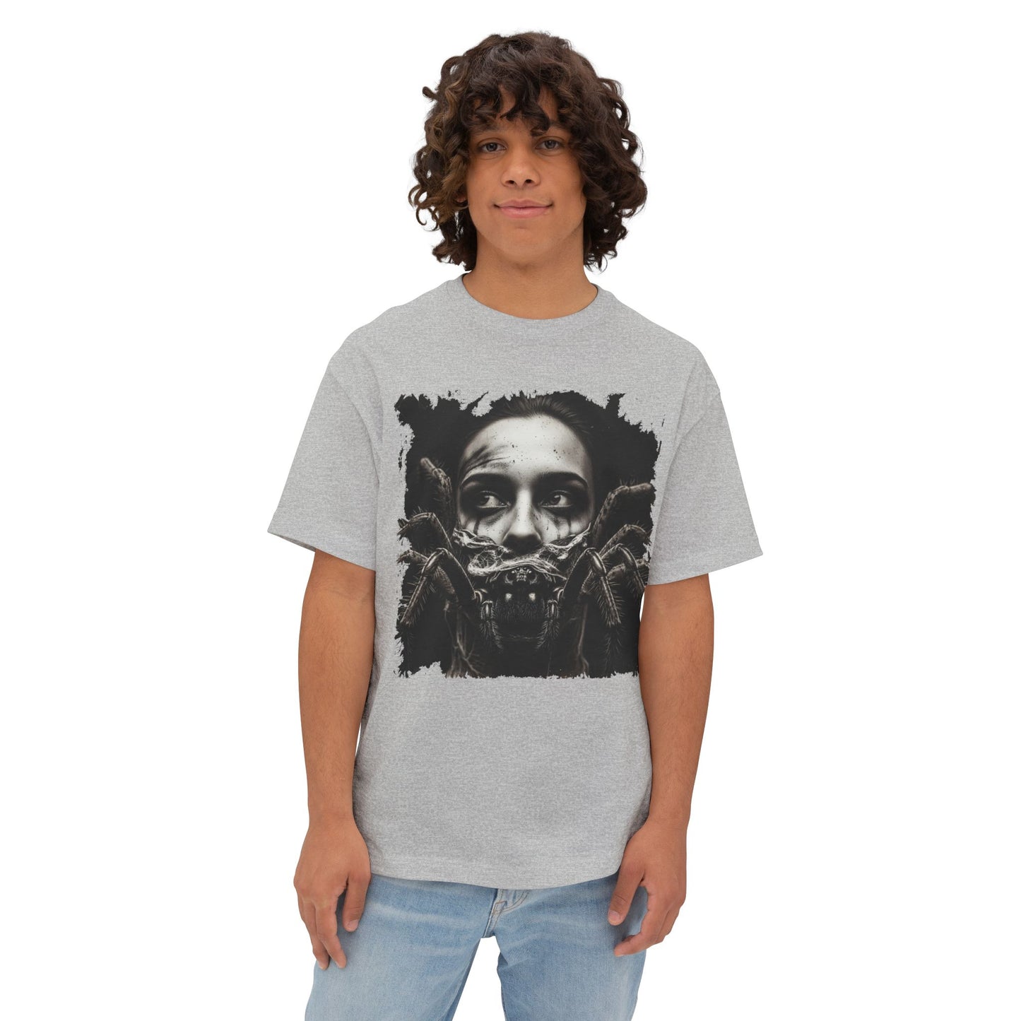 Eerie Spider Graphic Unisex Boxy Tee, Creepy Shirt for Halloween, Casual Wear, Street Fashion, Unique Gift for Spooky Season