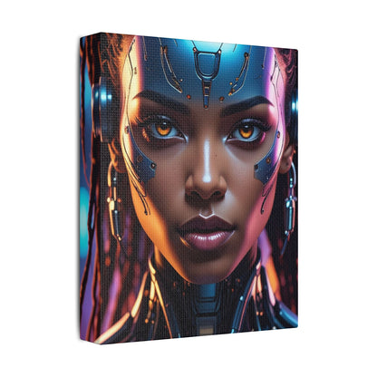 Satin Canvas Wall Art, Futuristic Female Portrait, Sci-Fi Decor, Cyberpunk Artwork, Geek Home Decor, Gift for Tech Lovers