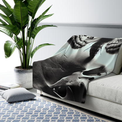 Sherpa Fleece Blanket with Moth Skull Design