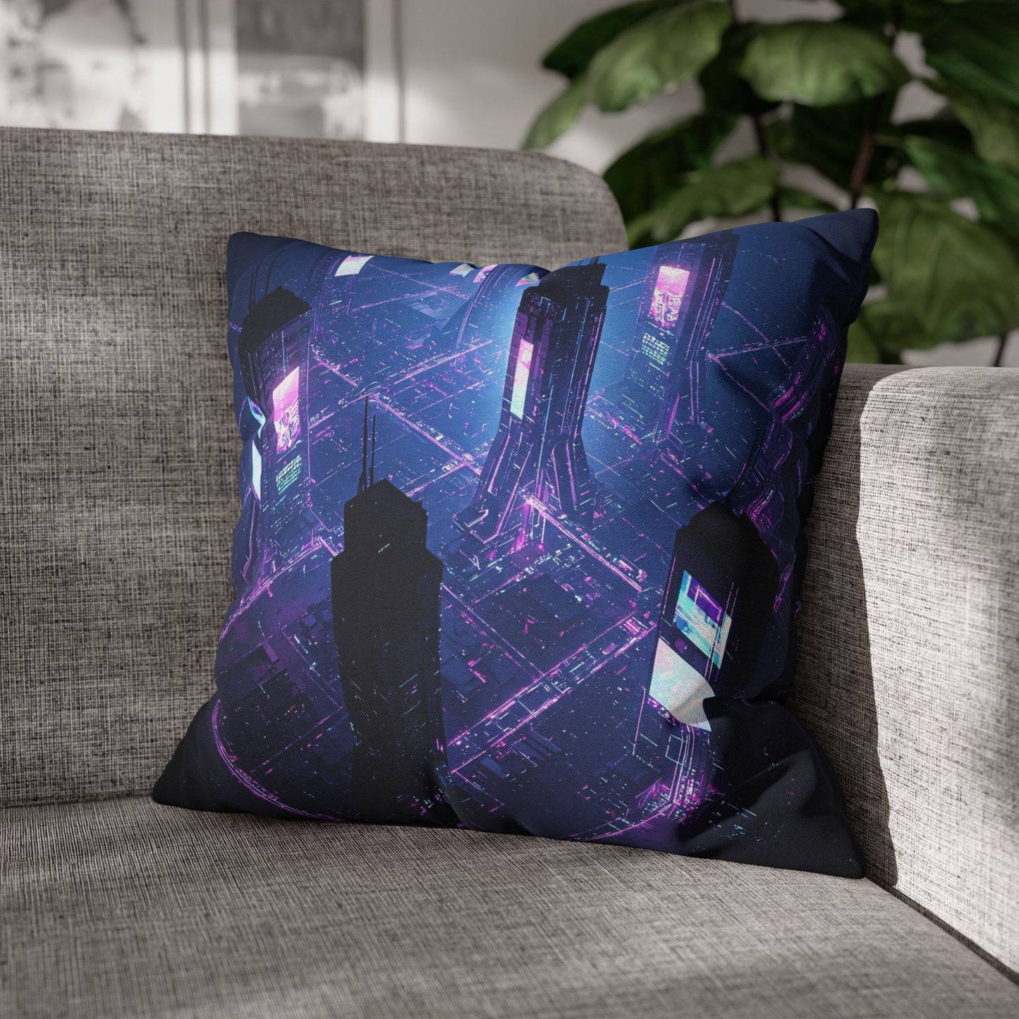 Futuristic Cityscape Pillowcase, Home Decor, Throw Pillow Cover, Gift for Gamers, Cyberpunk Vibe, Modern Bedroom Accent