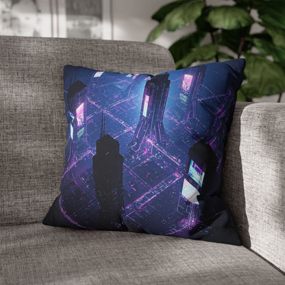 Futuristic Cityscape Pillowcase, Home Decor, Throw Pillow Cover, Gift for Gamers, Cyberpunk Vibe, Modern Bedroom Accent