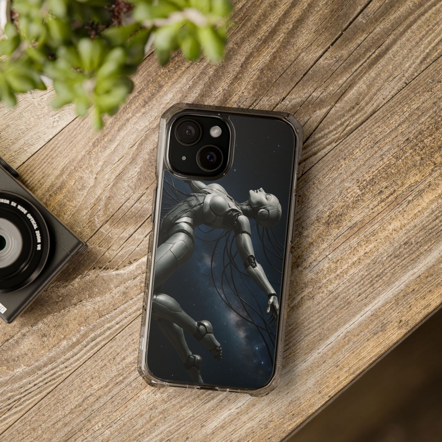 Futuristic Phone Case, Artistic Clear Impact Case for Tech Lovers, Robot Design Phone Cover, Unique Gift for Geeks, Space Theme