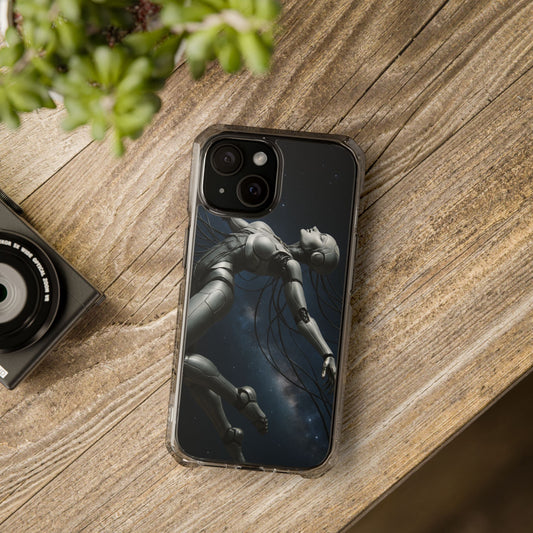 Futuristic Phone Case, Artistic Clear Impact Case for Tech Lovers, Robot Design Phone Cover, Unique Gift for Geeks, Space Theme