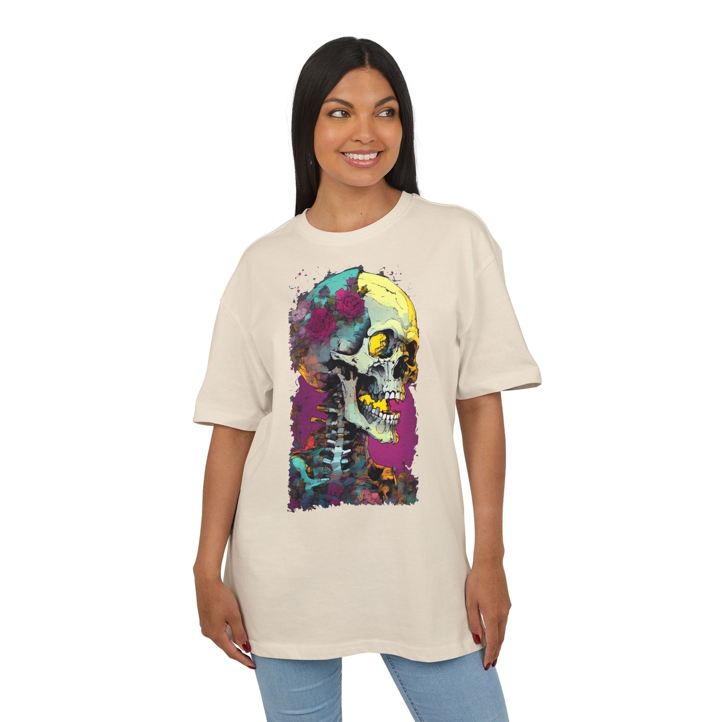 Colorful Skull Oversize Tee, Unisex Graphic Shirt, Edgy Streetwear, Casual Summer Top, Halloween Costume, Gift for Art Lovers
