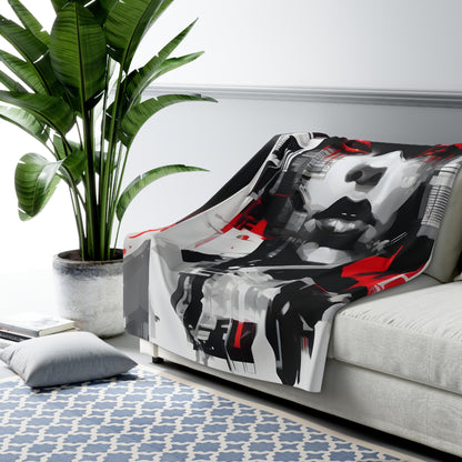 Edgy Graphic Sherpa Fleece Blanket - Cozy Modern Art Throw for Home Décor