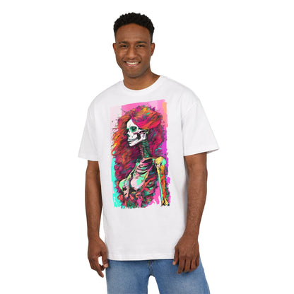 Vibrant Skeleton Art Unisex Heavy Oversize Tee, Halloween Shirt, Statement Tee, Graphic Tee, Casual Wear, Gift