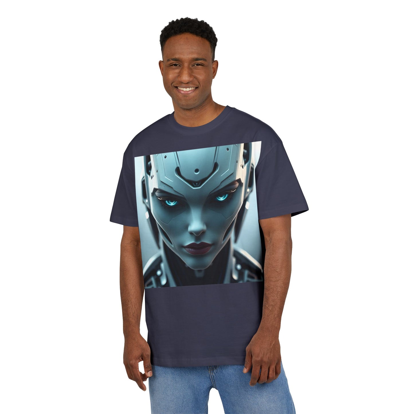 Futuristic Robot Oversize Tee, Cyberpunk Fashion, Unisex Graphic T-Shirt, Tech-Inspired Apparel, Unique Gift for Geeks