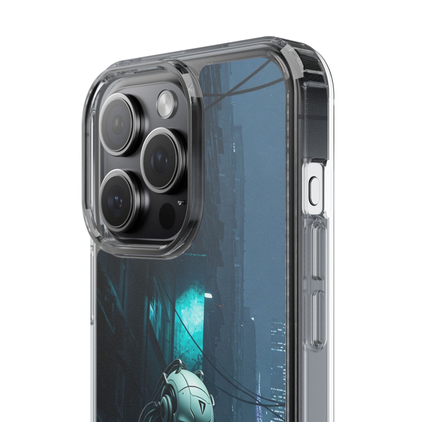 Futuristic Clear Phone Case with Neon City Design