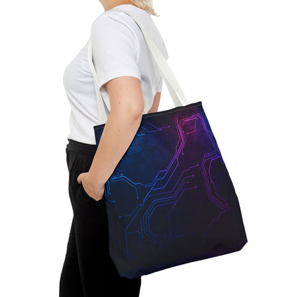 Futuristic Circuit Design Tote Bag | Tech Lover Gift, Stylish Shopping Bag, Geek Chic Tote, AOP Carryall, Unique Gift Idea