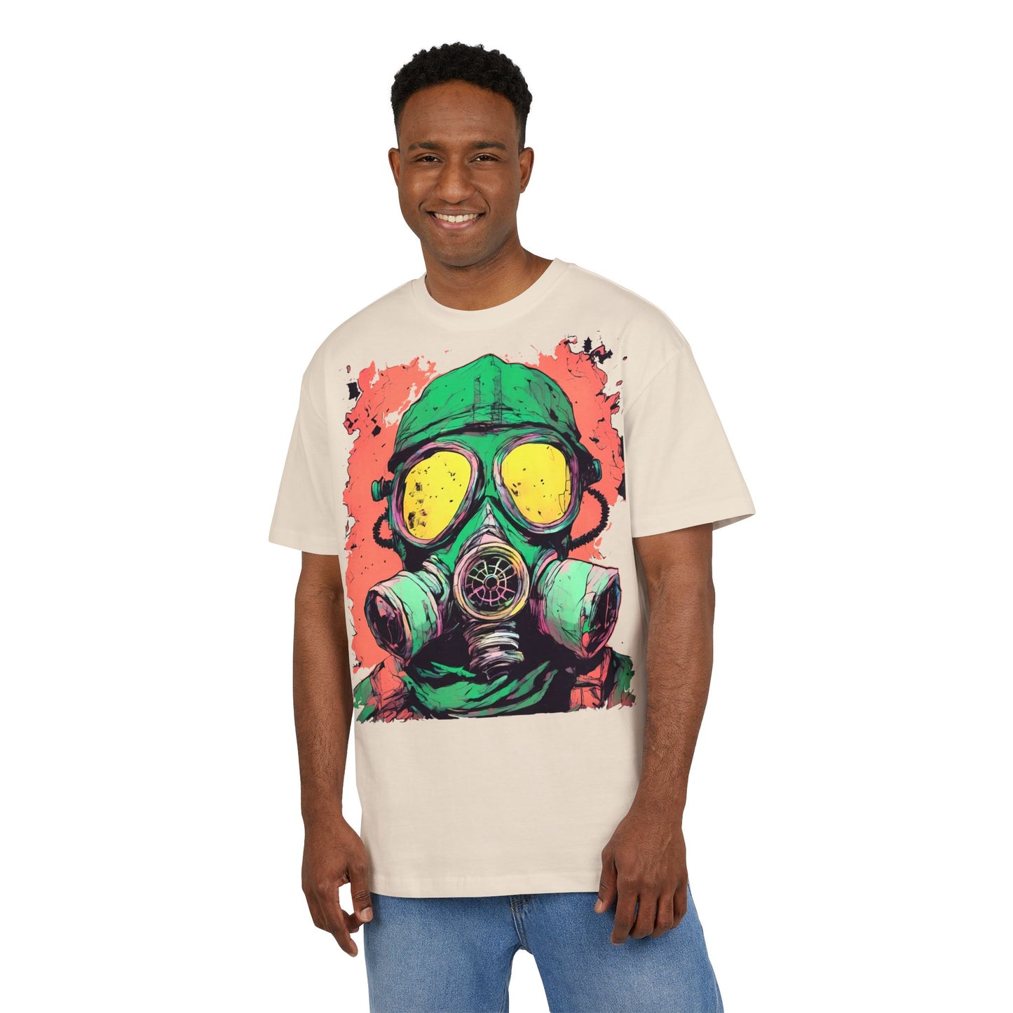 Retro Gas Mask Unisex Heavy Oversize Tee, Streetwear T-Shirt, Unique Graphic Tee, Festival Fashion, Cool Casual Wear