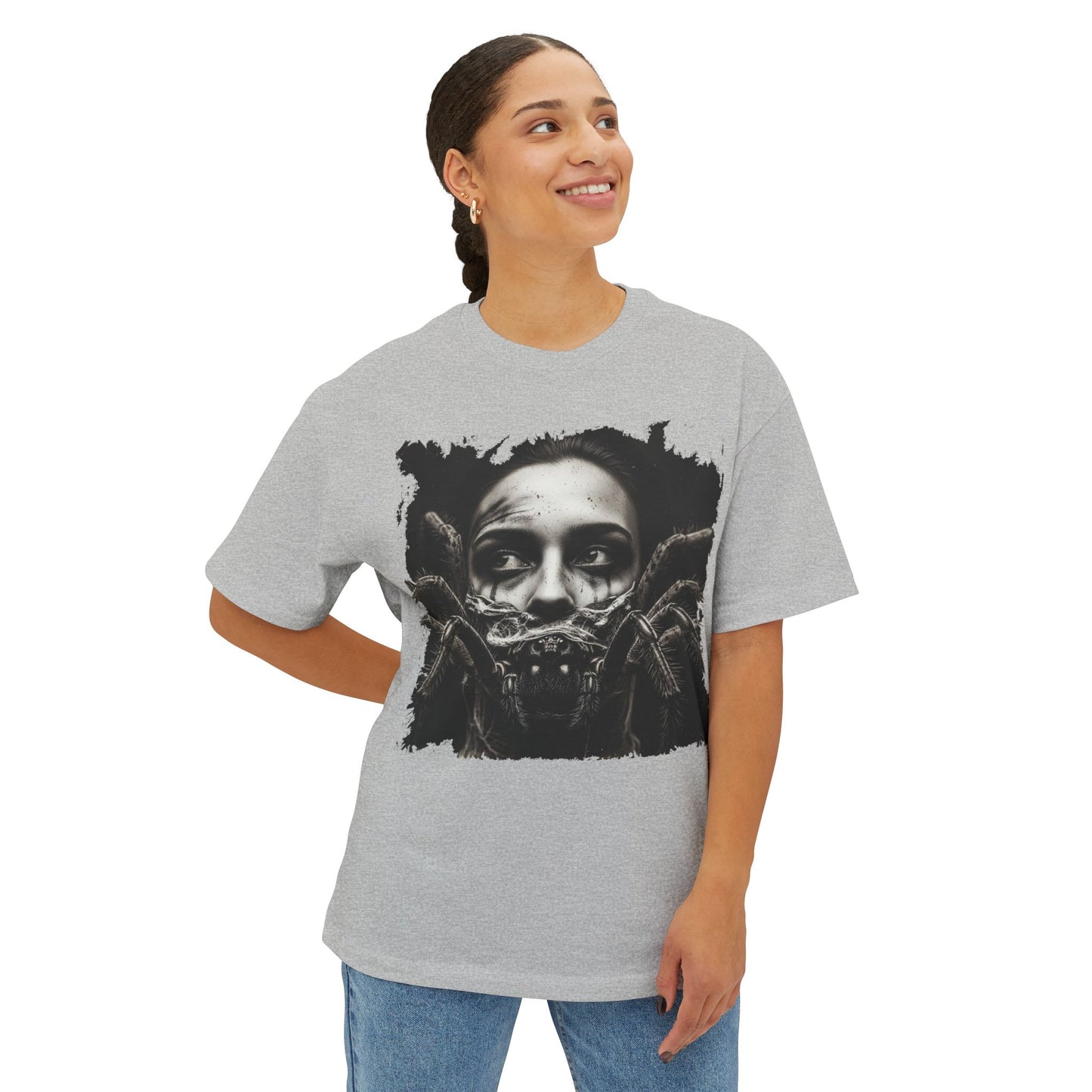 Eerie Spider Graphic Unisex Boxy Tee, Creepy Shirt for Halloween, Casual Wear, Street Fashion, Unique Gift for Spooky Season