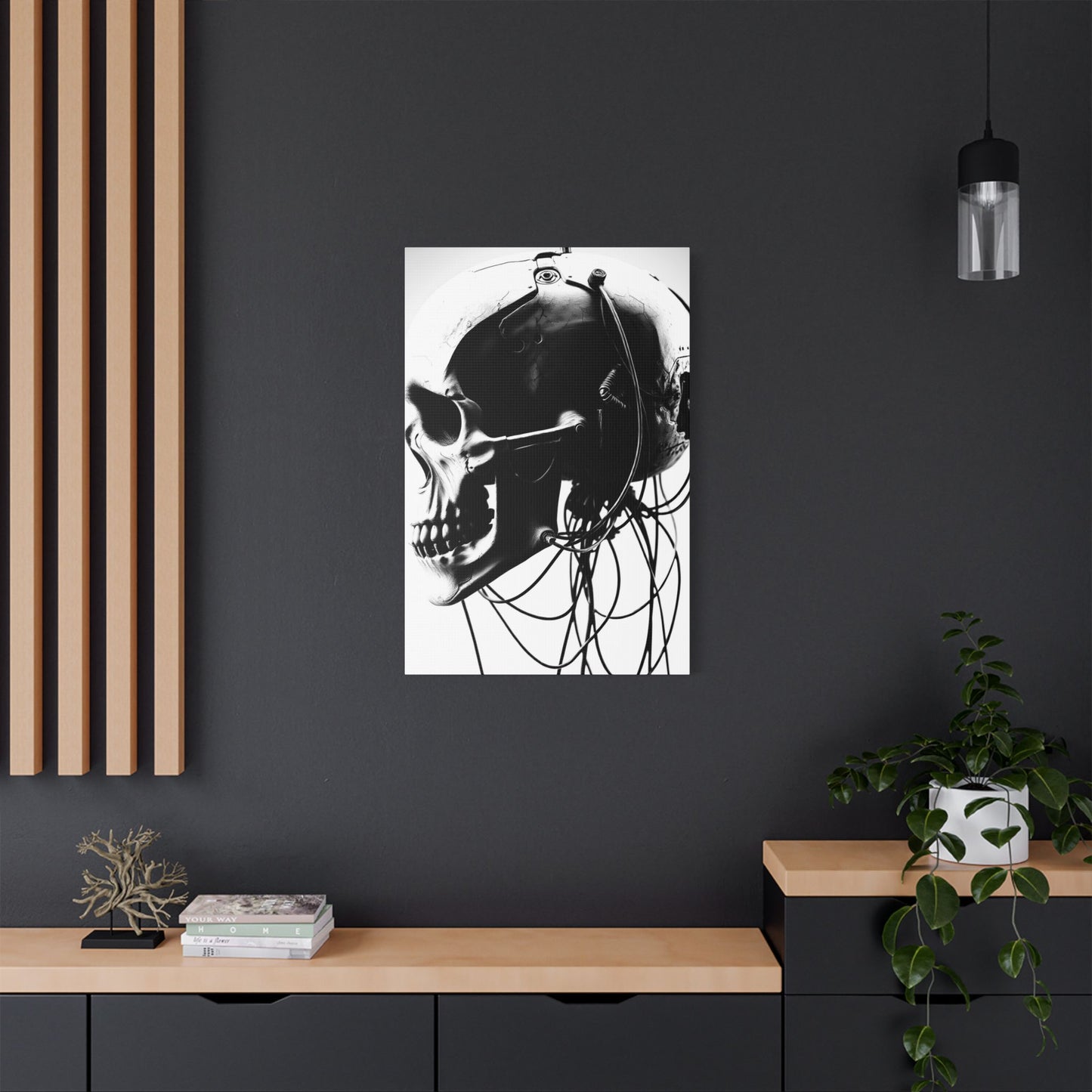 Gothic Skull Canvas Art, Black and White Stretched Wall Decor, Edgy Home Aesthetic, Perfect for Halloween and Punk Lovers