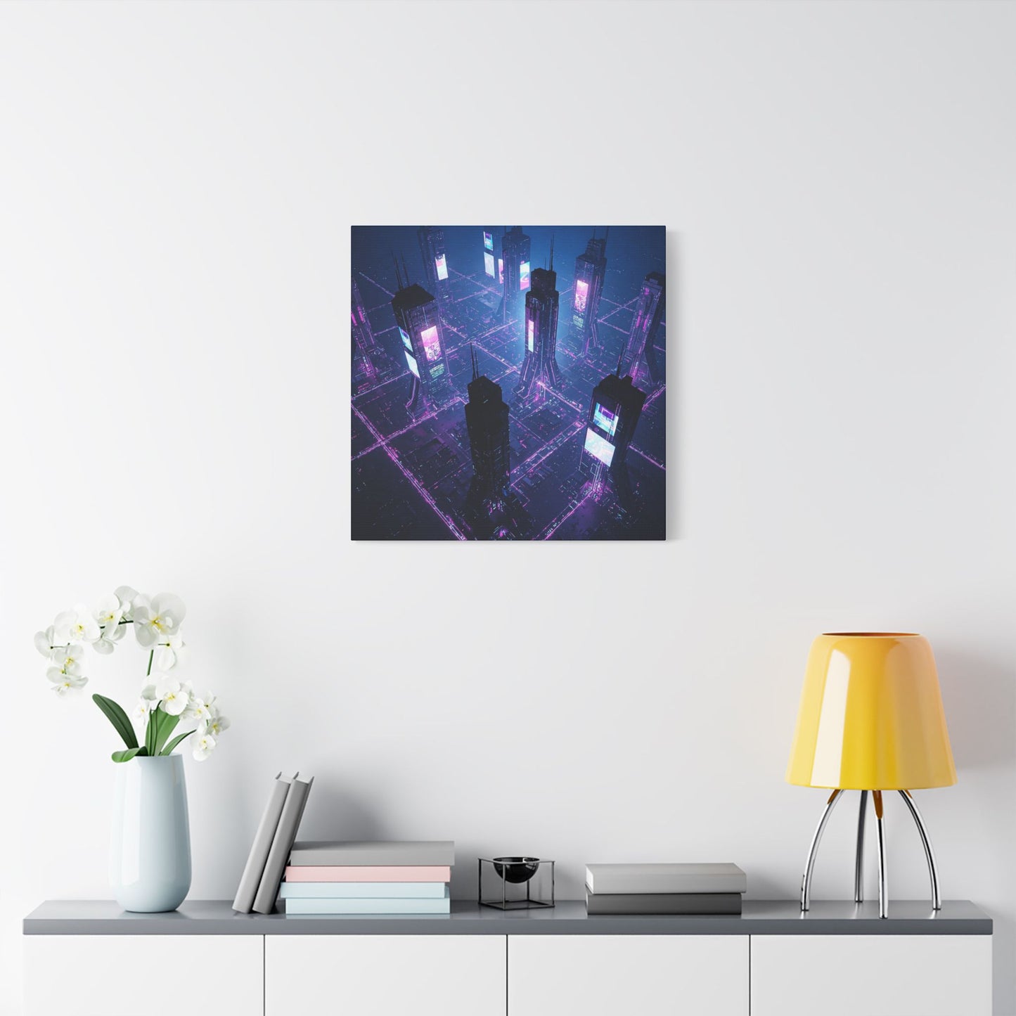 Futuristic Art Canvas, Urban Wall Decor, Retro Digital Print, Cyberpunk Artwork, Modern Home Aesthetic