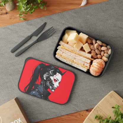 Futuristic Bento Box with Utensils, Stylish Lunch Container, Unique Meal Prep Box, Cyberpunk Food Storage, Perfect for On-the-Go