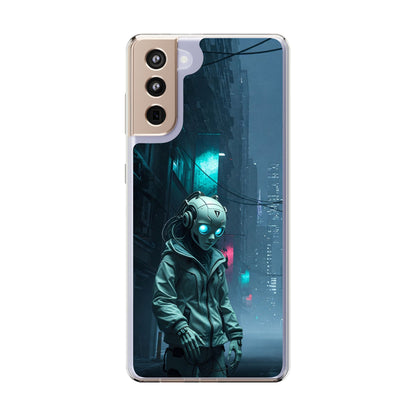 Futuristic Clear Phone Case with Neon City Design