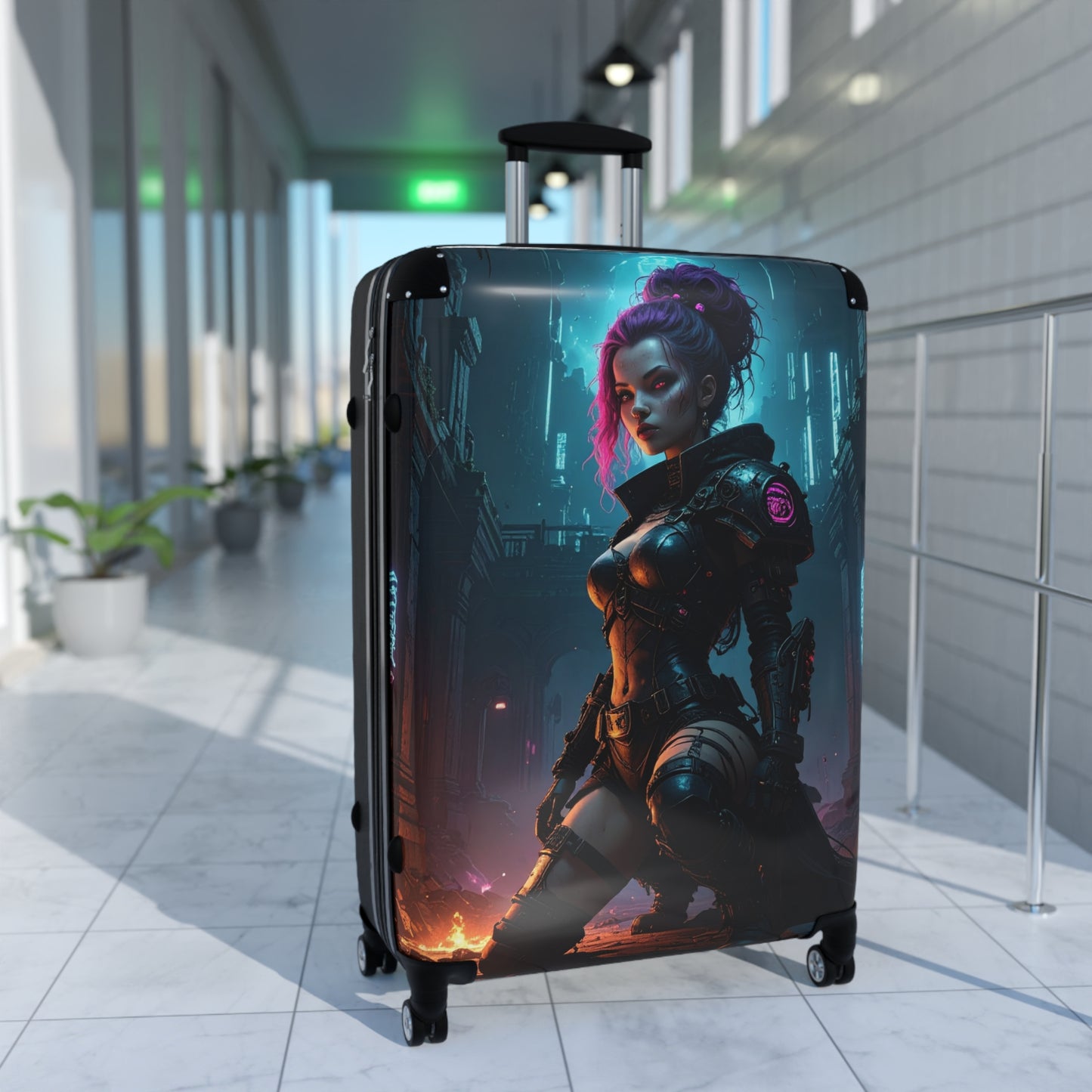 Futuristic Graphic Suitcase, Travel Luggage for Adventurers, Cyberpunk Style Carry-On, Unique Gift for Travelers, Stylish Vacation Bag