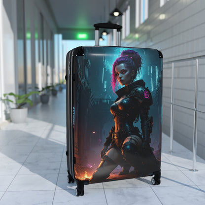 Futuristic Graphic Suitcase, Travel Luggage for Adventurers, Cyberpunk Style Carry-On, Unique Gift for Travelers, Stylish Vacation Bag