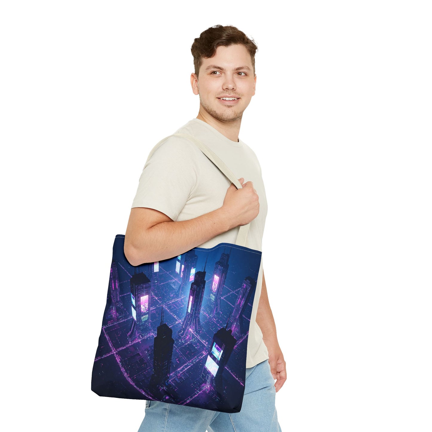 Futuristic Cityscape Tote Bag | Eco-Friendly Reusable Shopping Bag, Nerdy Gift, Trendy Beach Bag, Travel Accessory, Stylish Grocery Bag