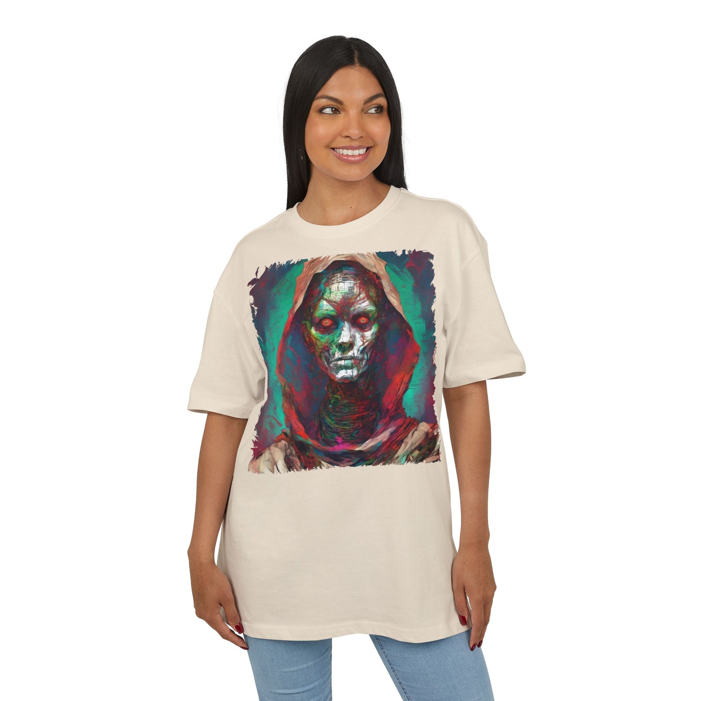 Eerie Oversize Tee, Unisex Graphic Shirt for Horror Lovers, Streetwear, Unique Gift for Halloween, Casual Wear, Art Tee