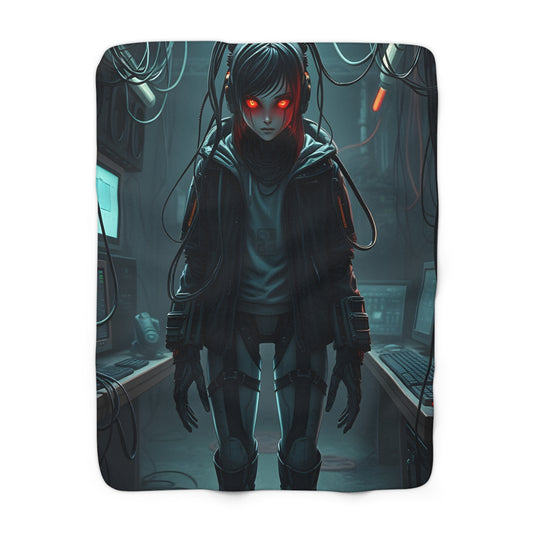 Futuristic Sherpa Fleece Blanket with Cyberpunk Design