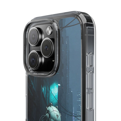 Futuristic Clear Phone Case with Neon City Design