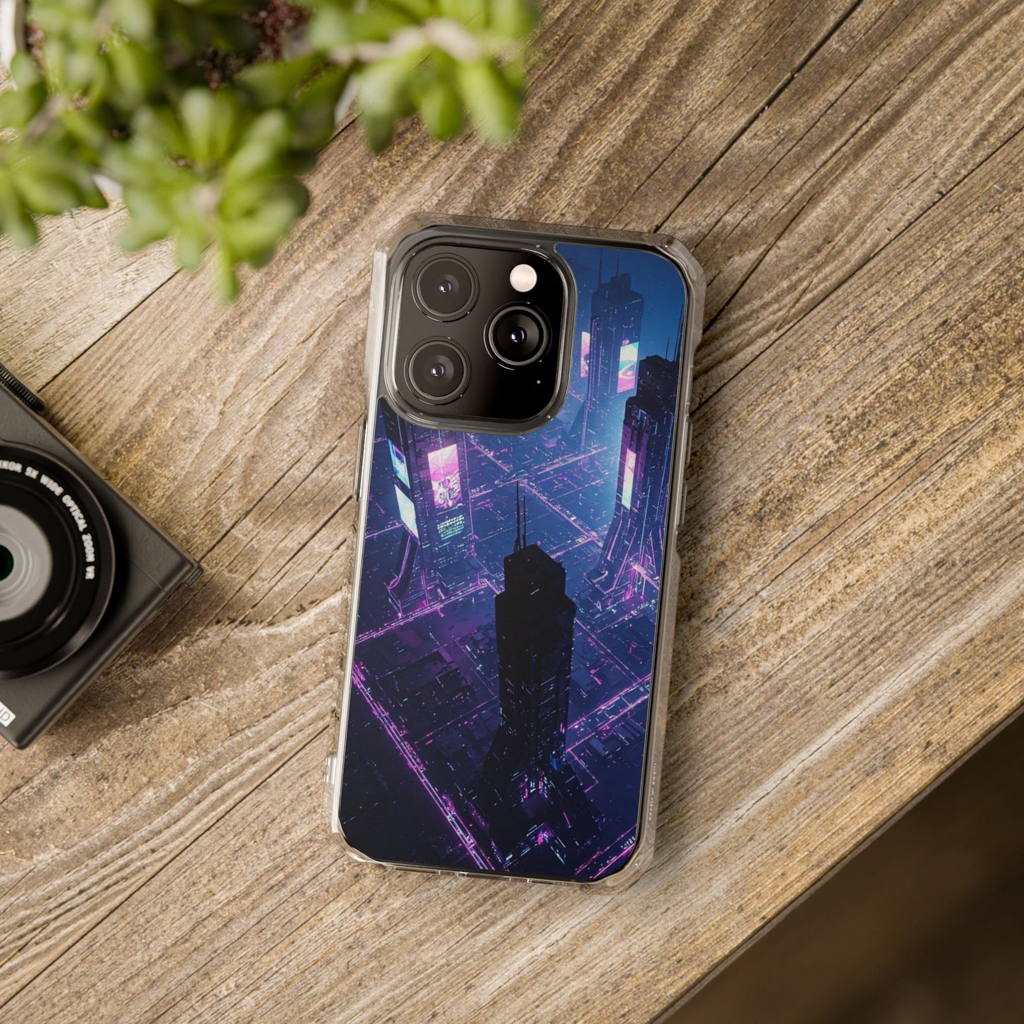 Futuristic Cityscape Phone Case, Customizable Clear Impact Case, Gift for Tech Lovers, Unique Phone Accessory, Aesthetic Cell Phone Cover