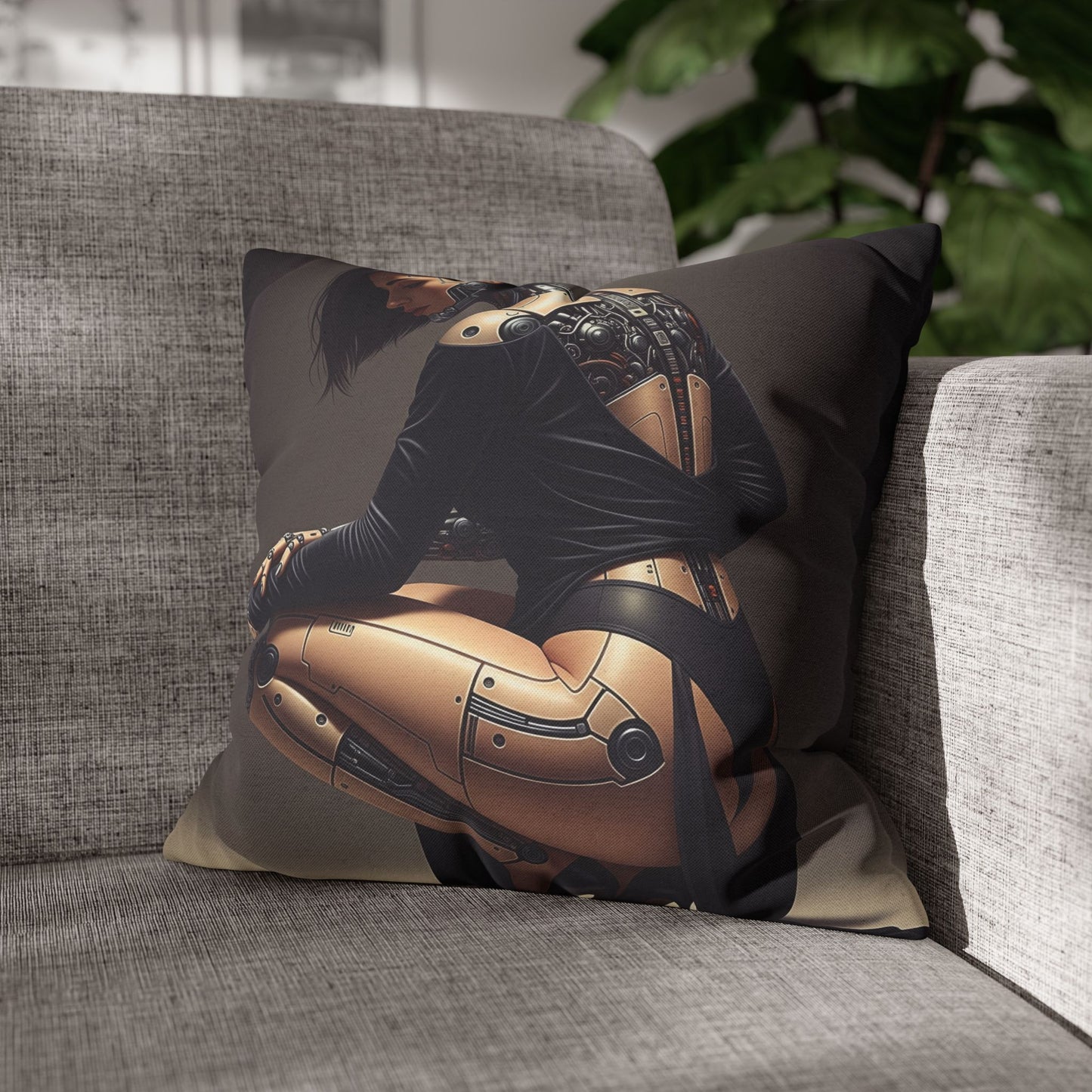Futuristic Robot Art Pillowcase, Decorative Throw Pillow, Modern Home Decor, Gift for Tech Lovers, Cyberpunk Cushion Cover