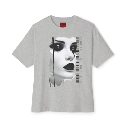 Chic Art Print Boxy Tee, Oversized Graphic T-Shirt, Fashionable Streetwear Top, Unique Women’s Cotton Tee, Casual Everyday Wear