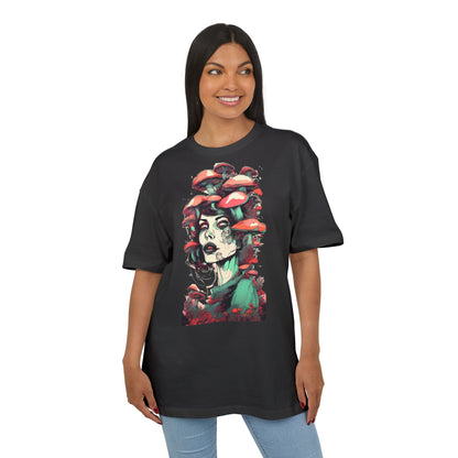 Mushroom Woman Oversized Tee, Bohemian Graphic T-Shirt, Unique Art Tee, Festival Wear, Streetwear Style Top
