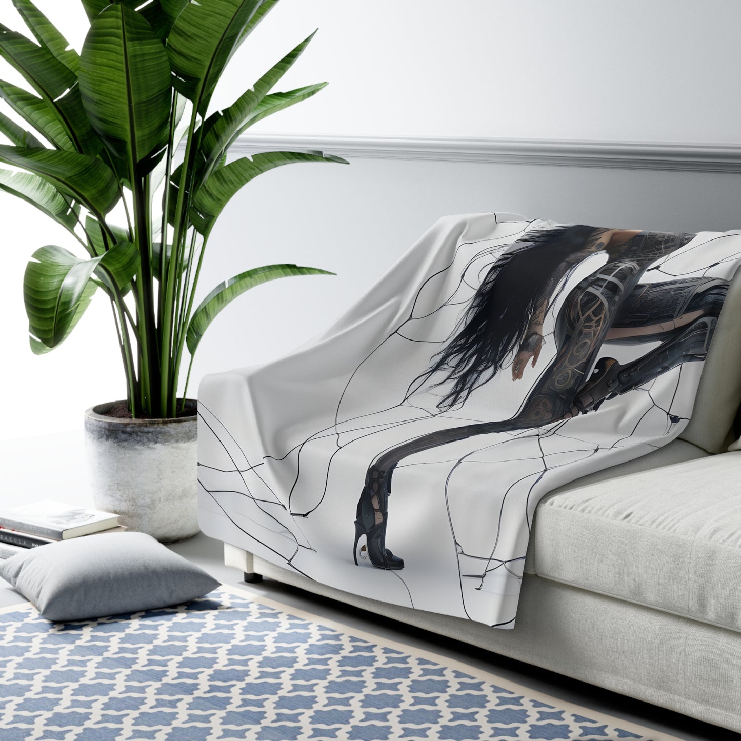 Sherpa Fleece Blanket with Futuristic Cyber Design