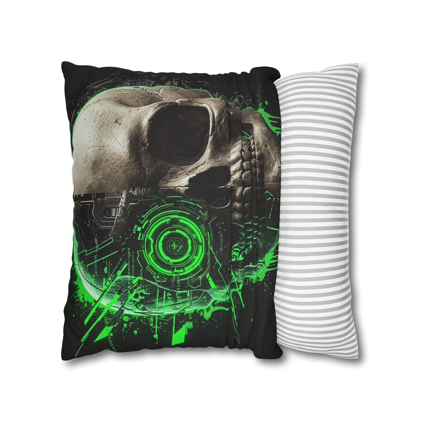 Futuristic Skull Pillowcase | Gothic Decor, Cyberpunk Home Accessories, Unique Gift, Halloween Decor, Throw Pillow