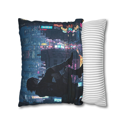 Anime-Inspired Urban Pillowcase, Cozy Home Decor, Nerdy Gift, Bedroom Accent, Cyberpunk Decor, Manga Lover Gift