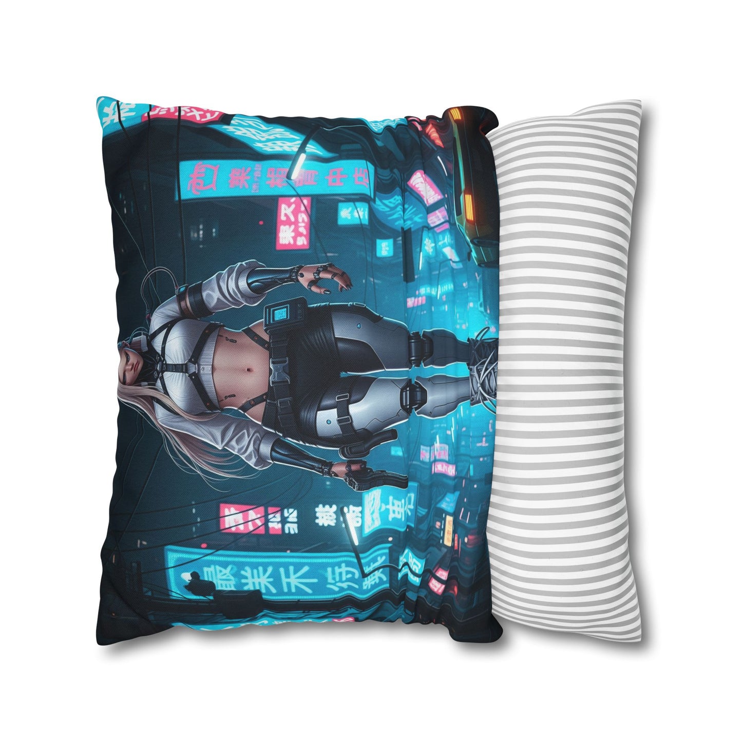 Futuristic Cyberpunk Pillowcase, Cozy Home Decor, Modern Sofa Cushion, Unique Gift for Gamers, Bedroom Accent