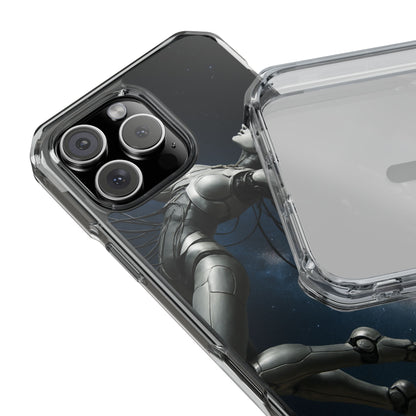 Futuristic Phone Case, Artistic Clear Impact Case for Tech Lovers, Robot Design Phone Cover, Unique Gift for Geeks, Space Theme