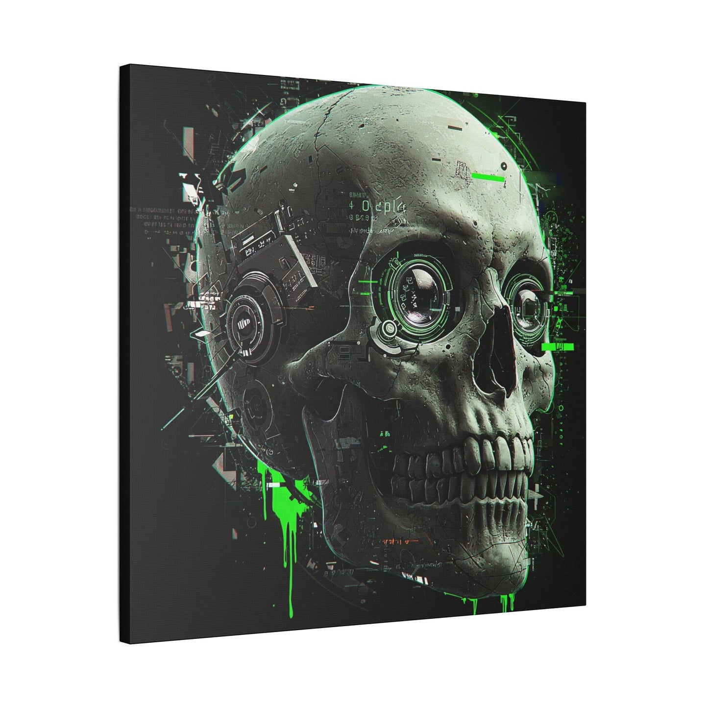 Techno Skull Canvas Art Print, Cyberpunk Wall Decor, Edgy Home Aesthetic, Gothic Gift for Him, Halloween Decoration, Modern Artwork