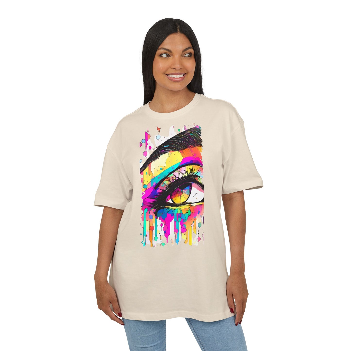 Vibrant Eye Art Oversized Tee, Unisex Heavy Tee for Creative Souls, Art Lovers Gift, Colorful Graphic Shirt, Festival Attire